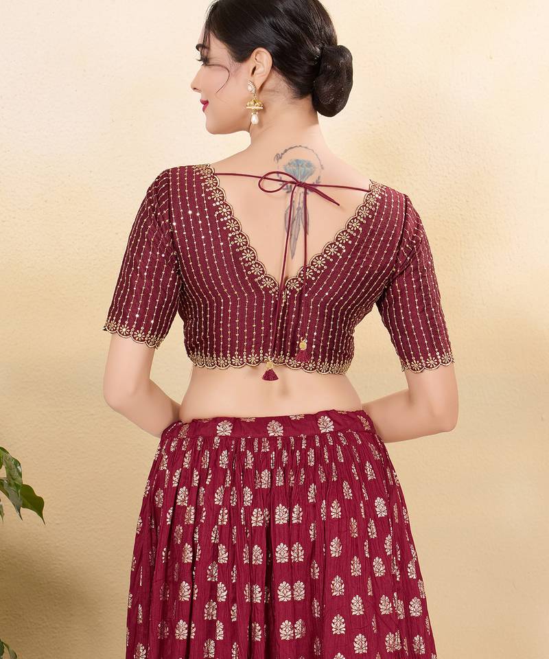 Women's mulbury silk padded back open elbow sleeves saree blouse
