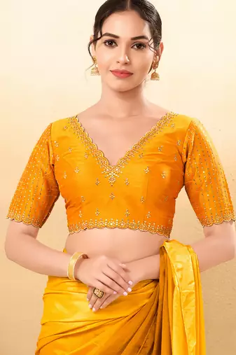 Women's mulbury silk padded back open elbow sleeves saree blouse