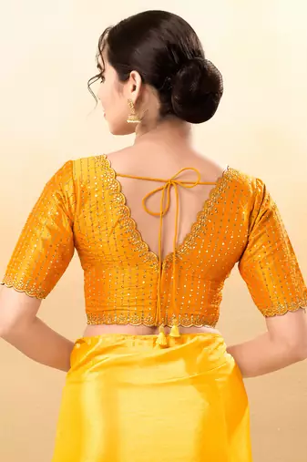 Women's mulbury silk padded back open elbow sleeves saree blouse