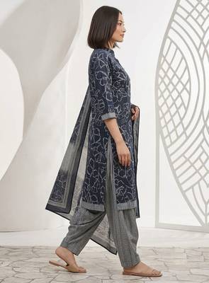 Blue printed cotton blend stitched abstract print salwar kurta dupatta for women 2