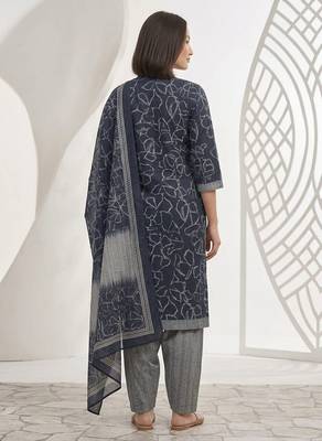 Blue printed cotton blend stitched abstract print salwar kurta dupatta for women 3