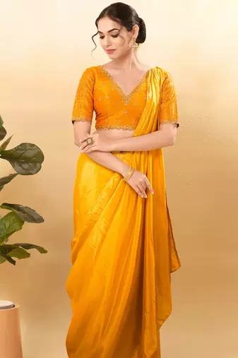 Women's mulbury silk padded back open elbow sleeves saree blouse