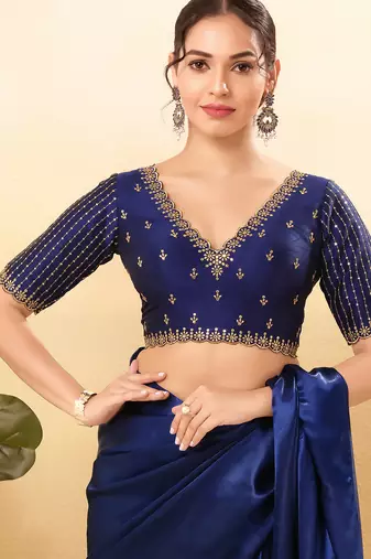 Women's mulbury silk padded back open elbow sleeves saree blouse