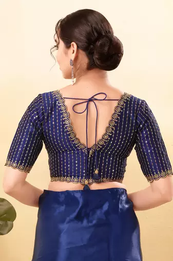 Women's mulbury silk padded back open elbow sleeves saree blouse