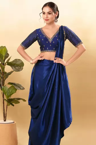 Women's mulbury silk padded back open elbow sleeves saree blouse