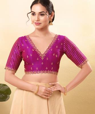 Women's mulbury silk padded back open elbow sleeves saree blouse 1