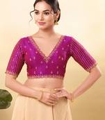 Women's mulbury silk padded back open elbow sleeves saree blouse
