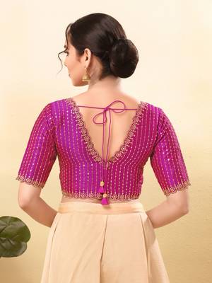Women's mulbury silk padded back open elbow sleeves saree blouse 2