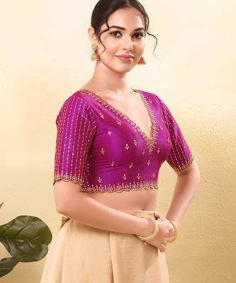 Women's mulbury silk padded back open elbow sleeves saree blouse 3