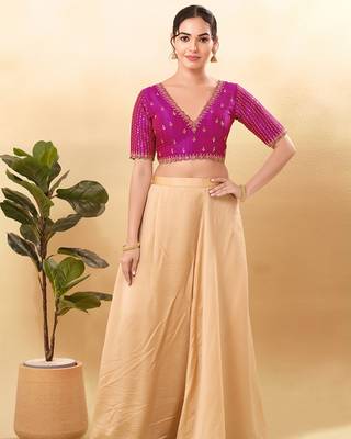 Women's mulbury silk padded back open elbow sleeves saree blouse 4