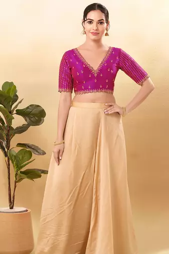 Women's mulbury silk padded back open elbow sleeves saree blouse