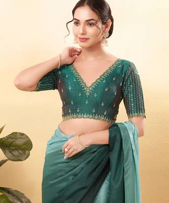 Women's mulbury silk padded back open elbow sleeves saree blouse 1