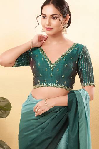 Women's mulbury silk padded back open elbow sleeves saree blouse