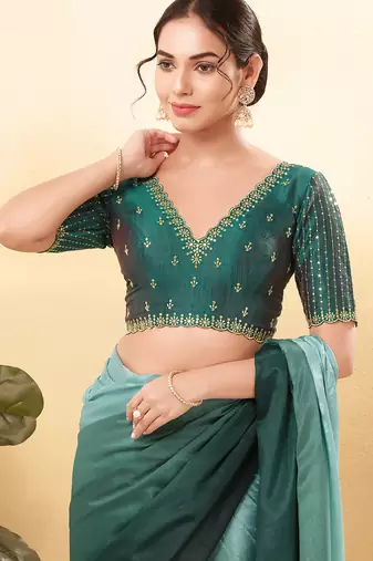 Women's mulbury silk padded back open elbow sleeves saree blouse