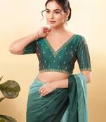 Women's mulbury silk padded back open elbow sleeves saree blouse