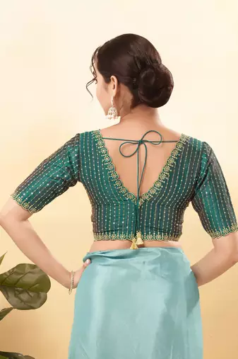 Women's mulbury silk padded back open elbow sleeves saree blouse