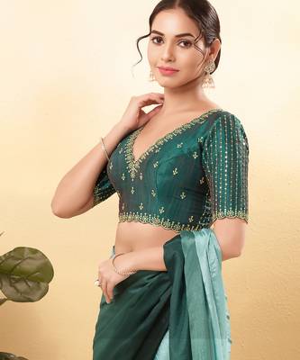 Women's mulbury silk padded back open elbow sleeves saree blouse 3