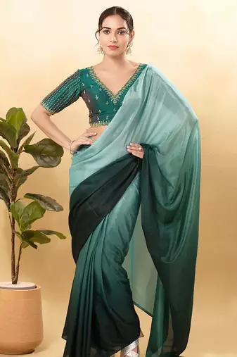 Women's mulbury silk padded back open elbow sleeves saree blouse