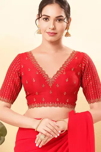 Women's mulbury silk padded back open elbow sleeves saree blouse