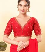 Women's mulbury silk padded back open elbow sleeves saree blouse