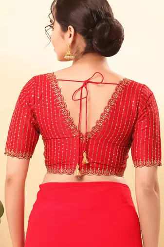 Women's mulbury silk padded back open elbow sleeves saree blouse