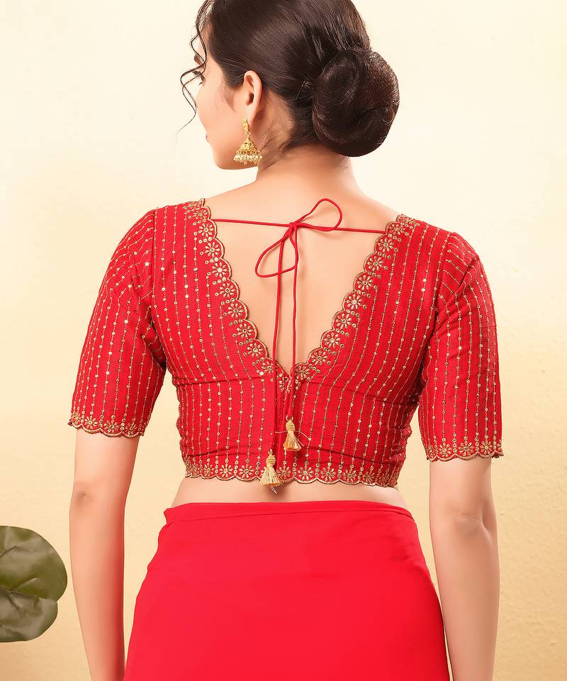 Women's mulbury silk padded back open elbow sleeves saree blouse