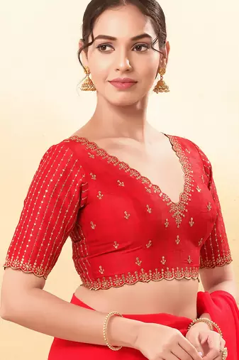 Women's mulbury silk padded back open elbow sleeves saree blouse