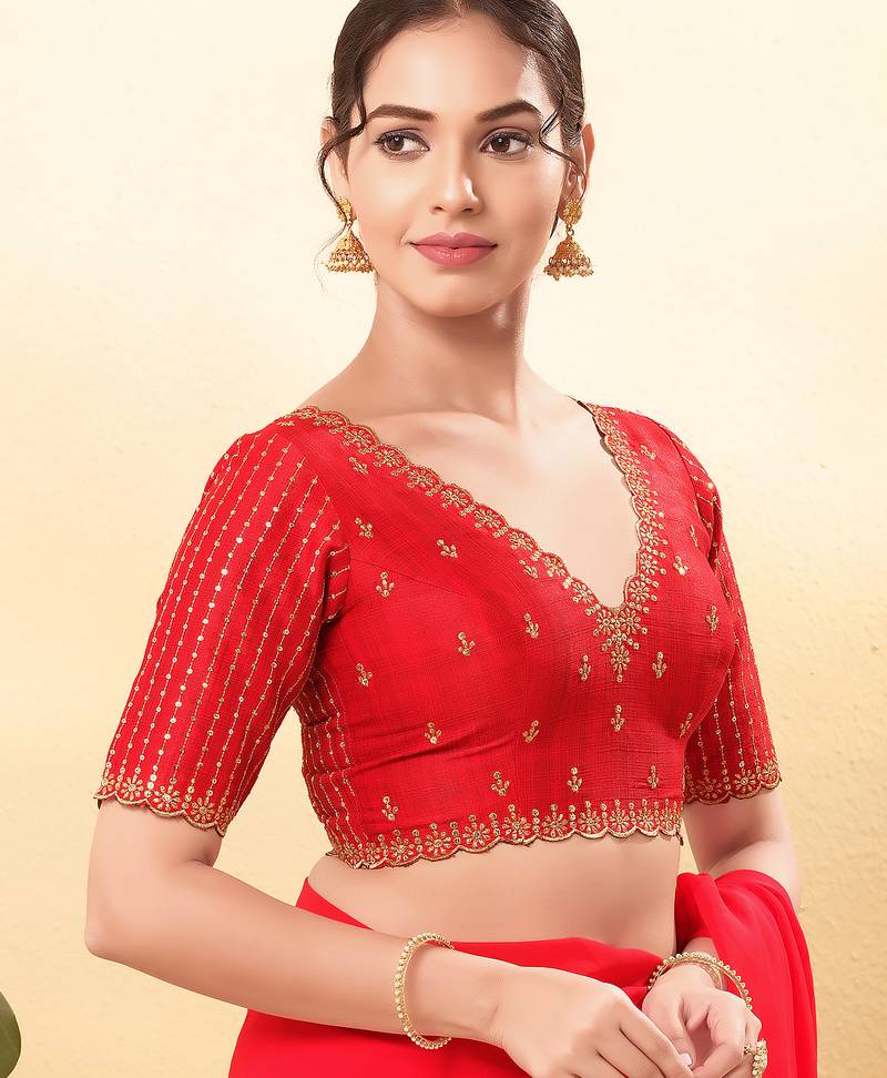 Women's mulbury silk padded back open elbow sleeves saree blouse