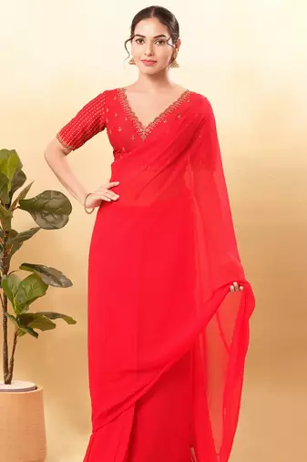 Women's mulbury silk padded back open elbow sleeves saree blouse