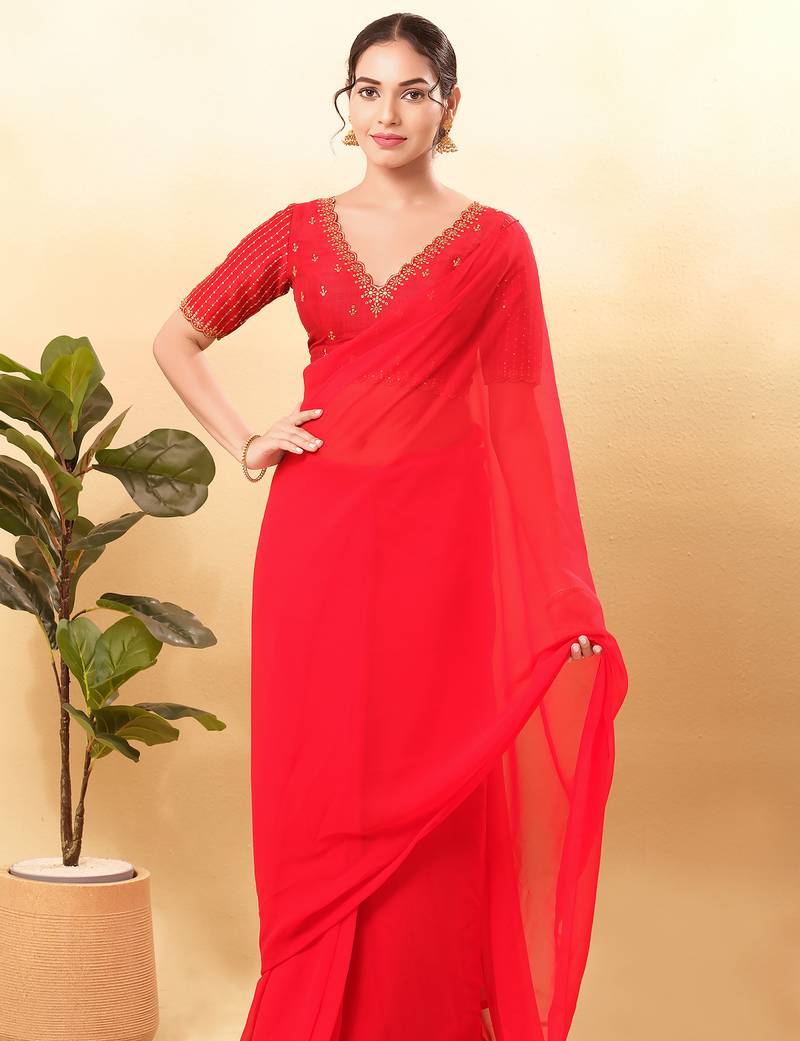 Women's mulbury silk padded back open elbow sleeves saree blouse