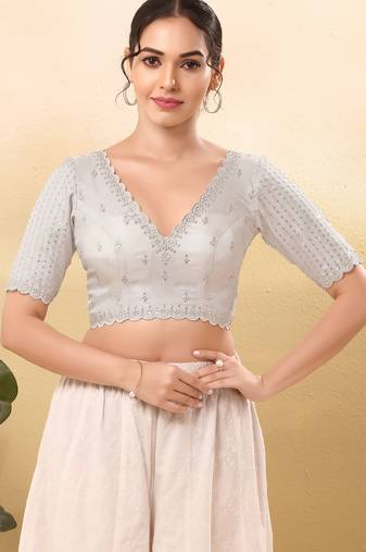 Women's mulbury silk padded back open elbow sleeves saree blouse