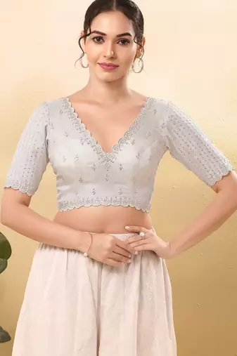 Women's mulbury silk padded back open elbow sleeves saree blouse