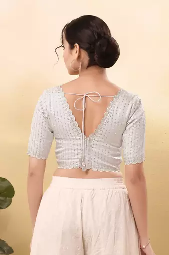 Women's mulbury silk padded back open elbow sleeves saree blouse