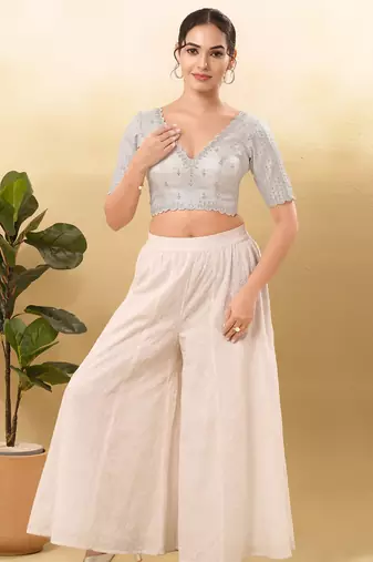 Women's mulbury silk padded back open elbow sleeves saree blouse