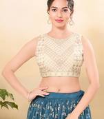Women's jain silk padded back open sleeveless saree blouse