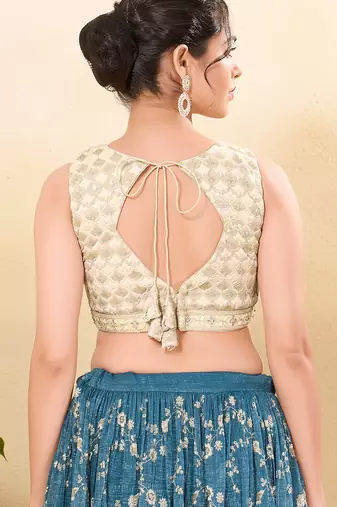 Women's jain silk padded back open sleeveless saree blouse