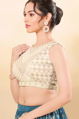Women's jain silk padded back open sleeveless saree blouse