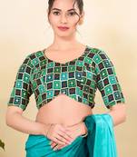 Women's jain silk padded back open elbow sleeves saree blouse
