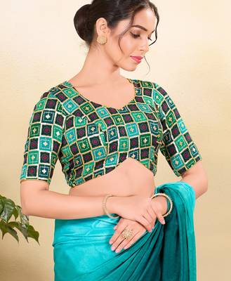 Women's jain silk padded back open elbow sleeves saree blouse 3