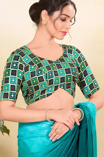 Women's jain silk padded back open elbow sleeves saree blouse