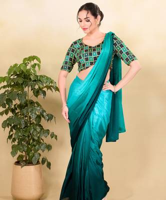 Women's jain silk padded back open elbow sleeves saree blouse 4
