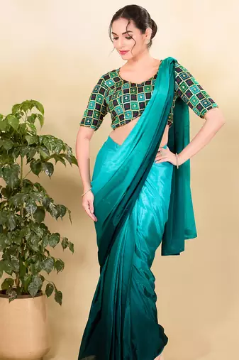 Women's jain silk padded back open elbow sleeves saree blouse