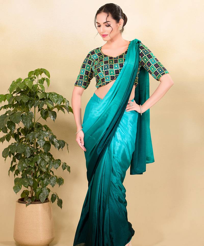 Women's jain silk padded back open elbow sleeves saree blouse
