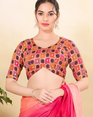 Women's jain silk padded back open elbow sleeves saree blouse 1
