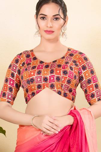 Women's jain silk padded back open elbow sleeves saree blouse