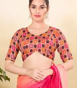 Women's jain silk padded back open elbow sleeves saree blouse