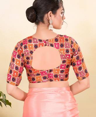 Women's jain silk padded back open elbow sleeves saree blouse 2