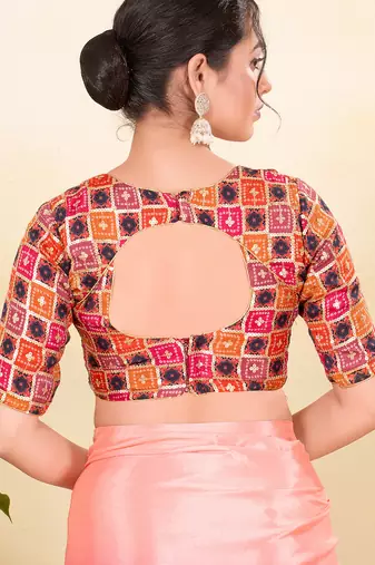 Women's jain silk padded back open elbow sleeves saree blouse