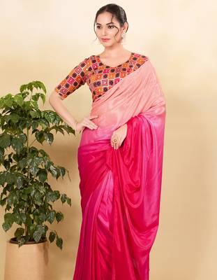 Women's jain silk padded back open elbow sleeves saree blouse 4