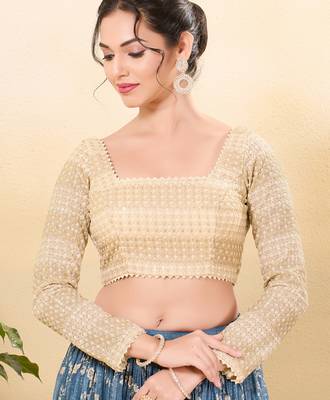 Women's jain silk padded back open full sleeves saree blouse 1